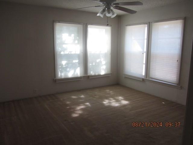 empty room featuring ceiling fan and plenty of natural light