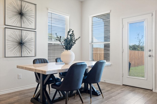 dining room with baseboards and light wood finished floors