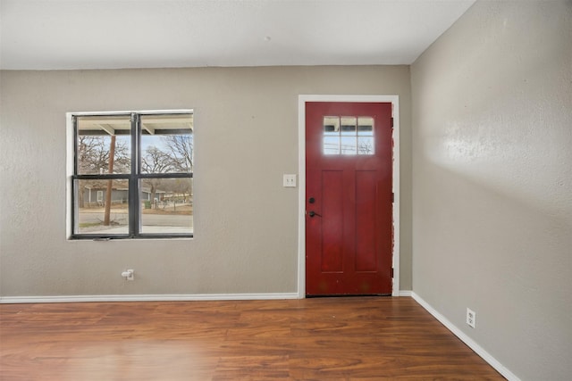 entryway featuring a wealth of natural light, baseboards, and wood finished floors