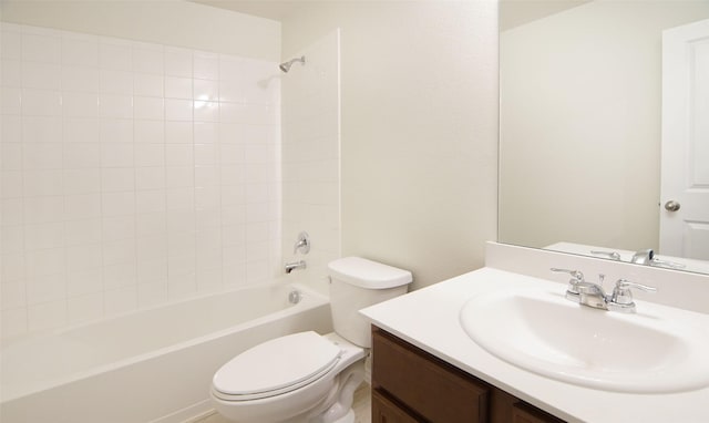 bathroom featuring vanity, toilet, and washtub / shower combination