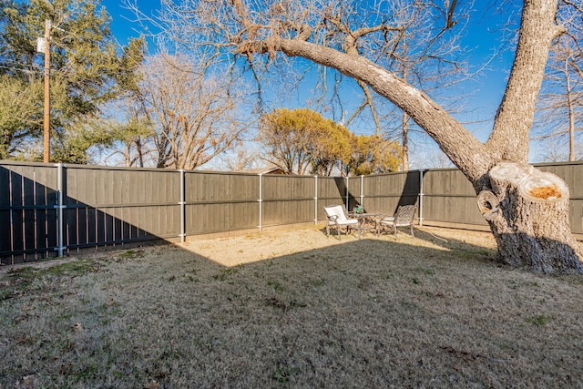 view of yard with a fenced backyard