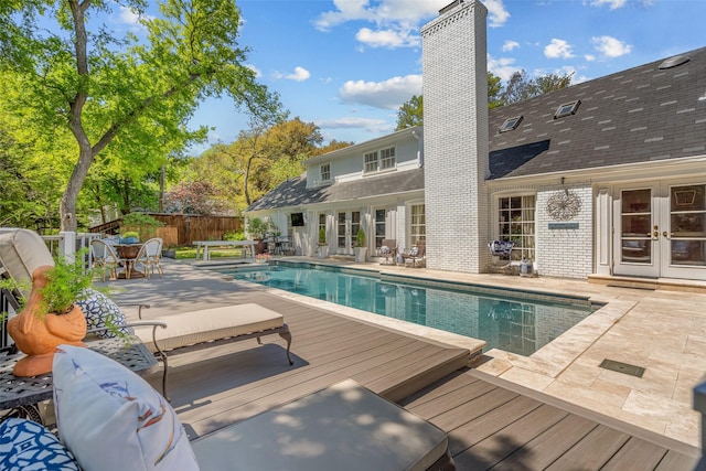 1905 Indian Creek Dr, Westover Hills, TX 76107 - view of pool featuring french doors, a deck, fence, and a patio