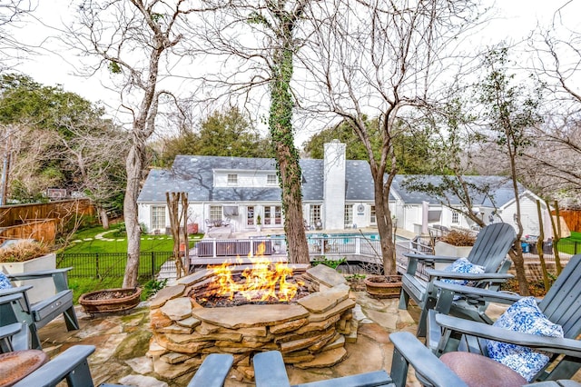 1905 Indian Creek Dr, Westover Hills, TX 76107 - view of patio featuring an outdoor fire pit and a fenced backyard