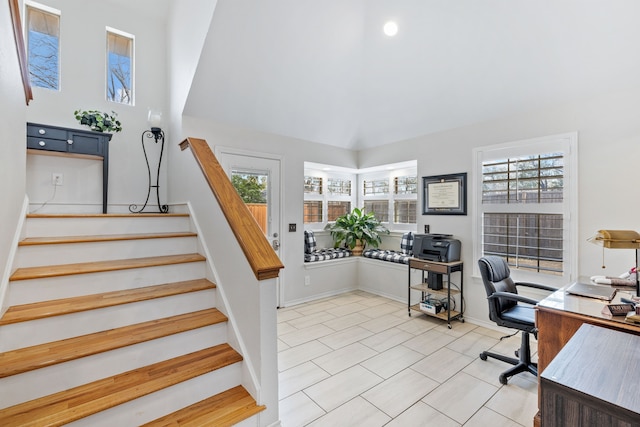 tiled home office featuring baseboards