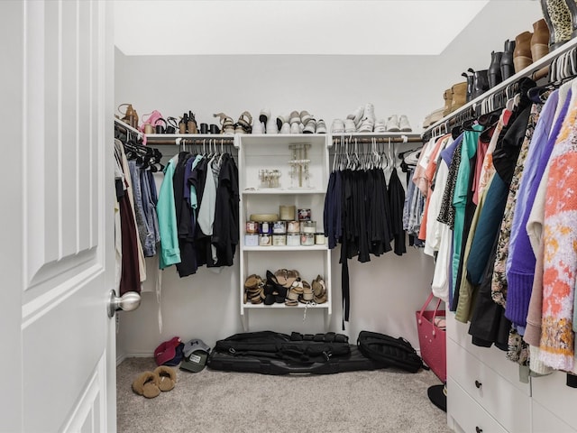 walk in closet with carpet