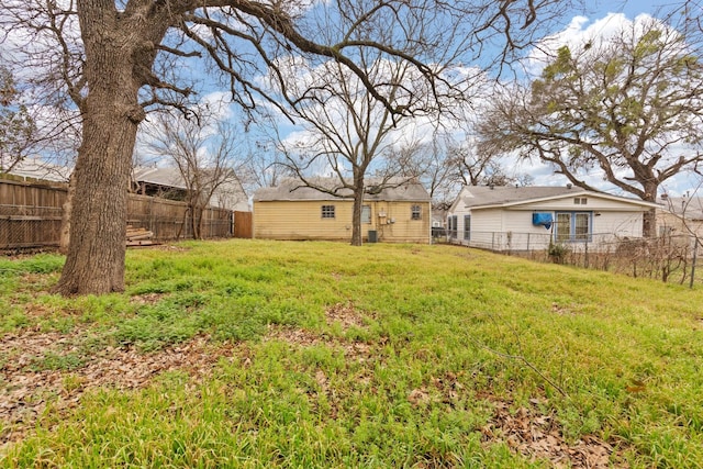 view of yard with a fenced backyard