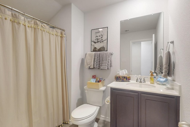 full bath featuring visible vents, toilet, and vanity