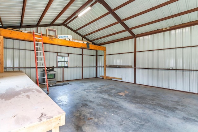 garage with metal wall