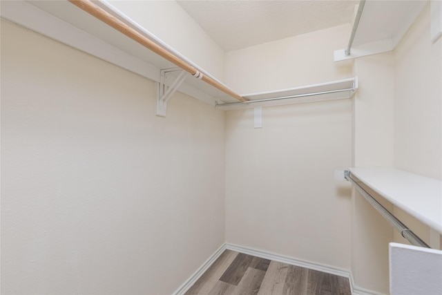 walk in closet with wood finished floors