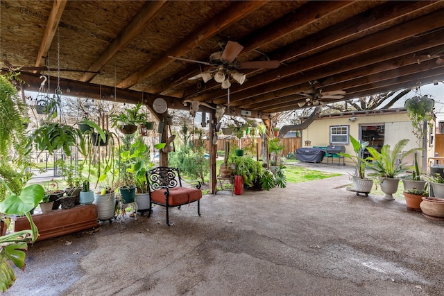 1306 N Floyd Rd, Richardson, TX 75080 - view of patio with a grill, a ceiling fan, and fence