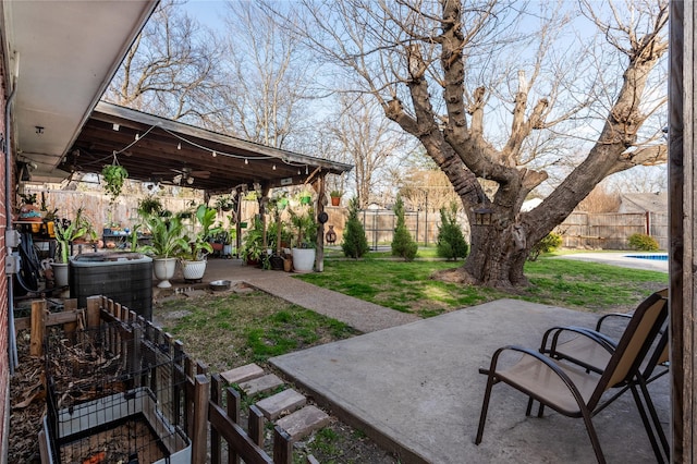 1306 N Floyd Rd, Richardson, TX 75080 - view of patio featuring a fenced backyard, a fenced in pool, central AC unit, and ceiling fan