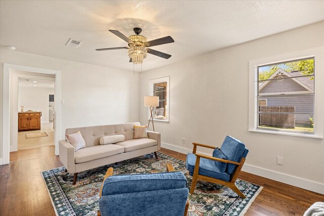 201 E 3rd St, Weatherford, TX 76086 - living room with ceiling fan and wood finished floors