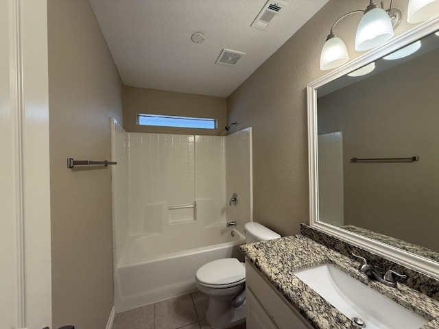 bathroom with vanity, tile patterned floors, toilet, and visible vents