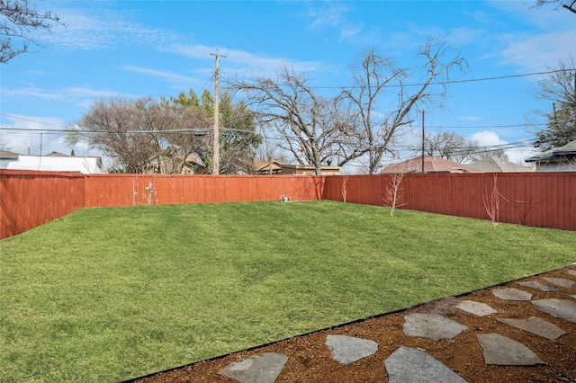 view of yard featuring a fenced backyard