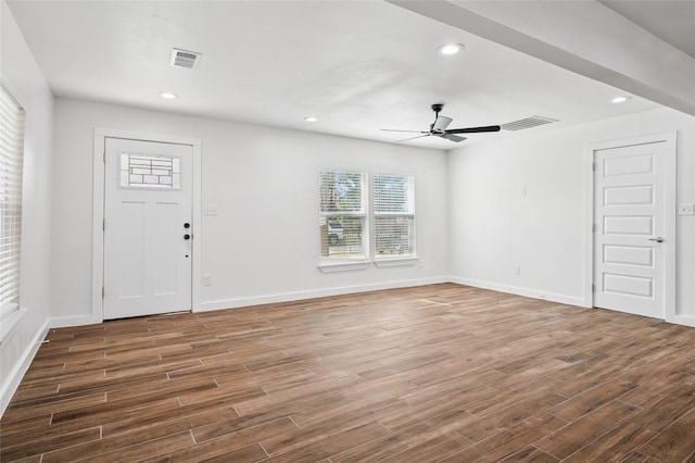 entryway with visible vents, recessed lighting, baseboards, and wood finished floors