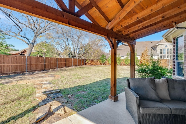 view of yard featuring a patio and a fenced backyard