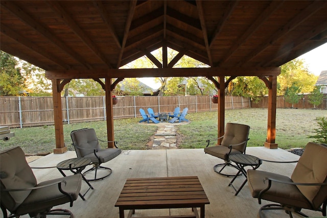 view of patio / terrace featuring a fenced backyard and an outdoor fire pit