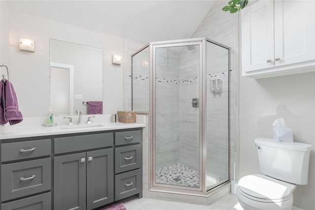 full bath featuring vanity, toilet, and a stall shower