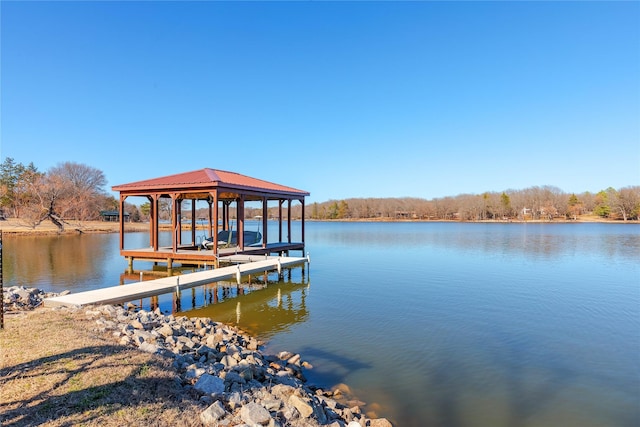 view of dock with a water view