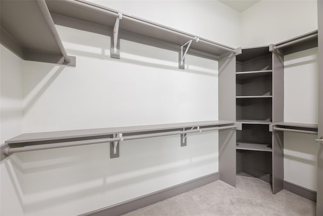 spacious closet featuring light carpet