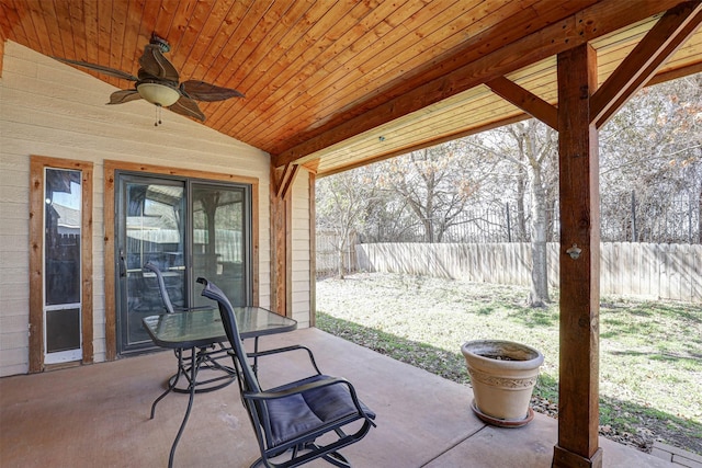 view of patio with a fenced backyard and ceiling fan