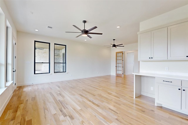 2005 Meadowlark Ct, Aledo, TX 76008 - unfurnished living room with ceiling fan, light wood-style flooring, recessed lighting, and baseboards