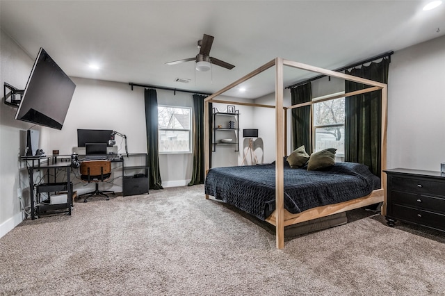 1818 Engle Ave, Dallas, TX 75224 - bedroom featuring carpet, an office area, baseboards, recessed lighting, and ceiling fan