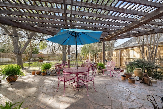 view of patio with outdoor dining space and a fenced backyard