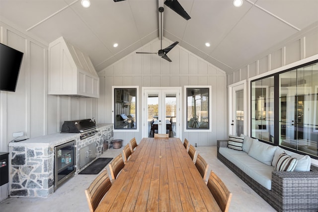 view of patio with an outdoor living space, french doors, and area for grilling