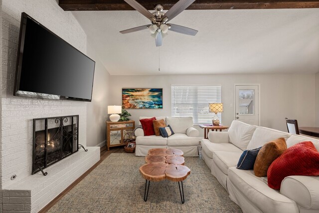 dining area featuring visible vents, vaulted ceiling with beams, baseboards, recessed lighting, and wood finished floors