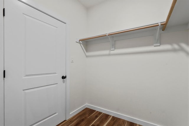 spacious closet with dark wood-type flooring