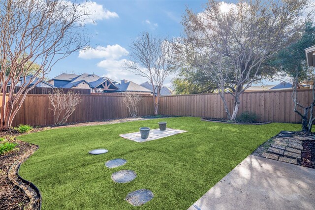 view of yard with a fenced backyard and a patio area