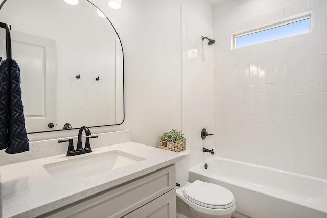 full bathroom with shower / bath combination, toilet, and vanity