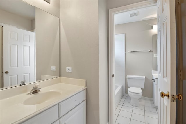 full bathroom with visible vents, toilet, vanity, and tile patterned flooring