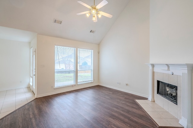 975 W Corporate Dr, Lewisville, TX 75067 - unfurnished living room featuring ceiling fan, visible vents, and light wood-style floors
