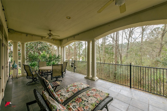 view of patio / terrace with ceiling fan and outdoor dining space