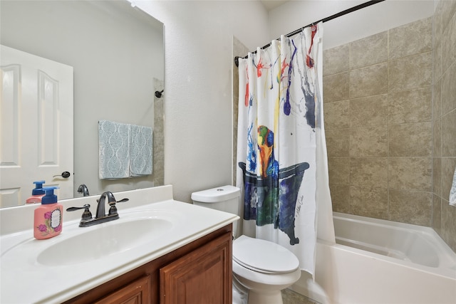 bathroom with vanity, toilet, and shower / bath combo with shower curtain