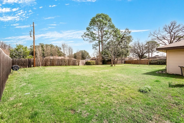 view of yard with a fenced backyard