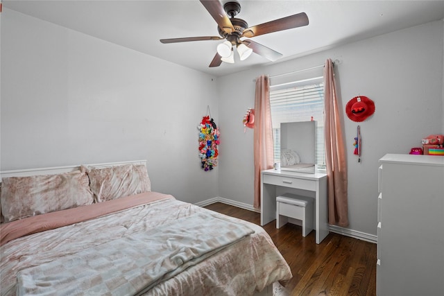 5621 Rocky Ridge Rd, Dallas, TX 75241 - bedroom featuring dark wood-type flooring, baseboards, and ceiling fan