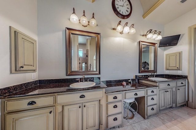 bathroom featuring double vanity, visible vents, and a sink