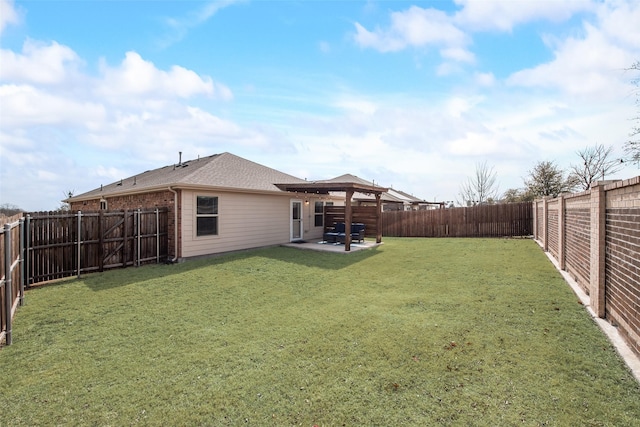 view of yard with a gazebo, a patio area, and a fenced backyard