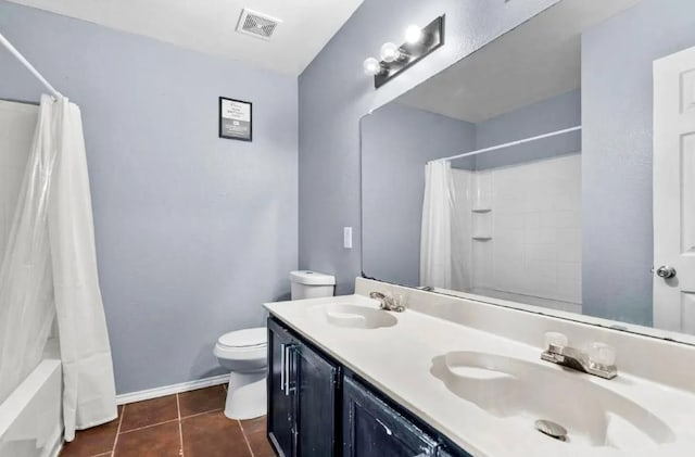 full bath featuring tile patterned flooring, toilet, visible vents, and a sink