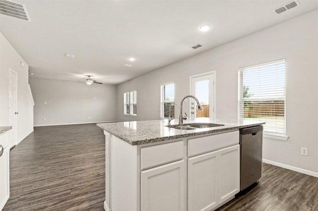 kitchen featuring a sink, visible vents, and stainless steel dishwasher