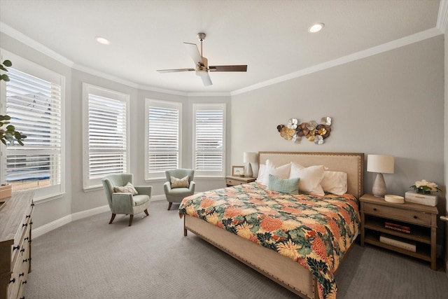 bedroom featuring crown molding, multiple windows, and baseboards