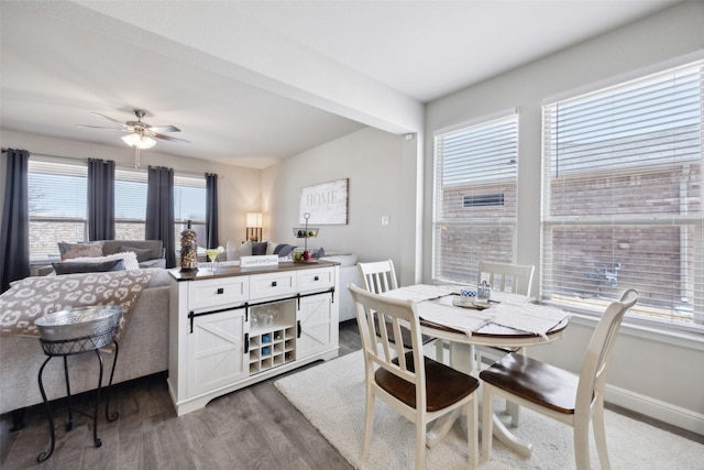 16032 Bronte Ln, Fort Worth, TX 76247 - dining room featuring wood finished floors, ceiling fan, and baseboards