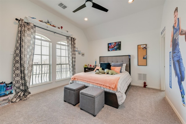 bedroom with visible vents, multiple windows, and carpet