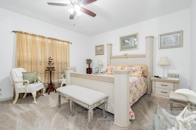 carpeted bedroom featuring a ceiling fan