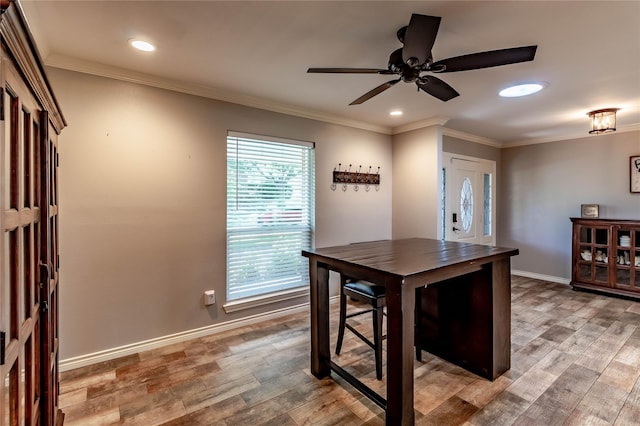 1809 Faulkner Dr, Rowlett, TX 75088 - dining space with light wood-style floors, recessed lighting, baseboards, and ceiling fan