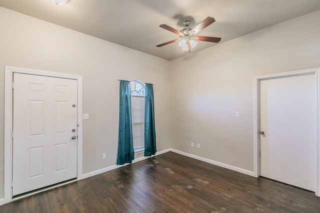 entrance foyer featuring ceiling fan, baseboards, and wood finished floors