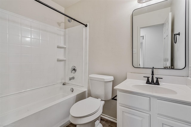 full bath featuring toilet, vanity, and shower / bathing tub combination